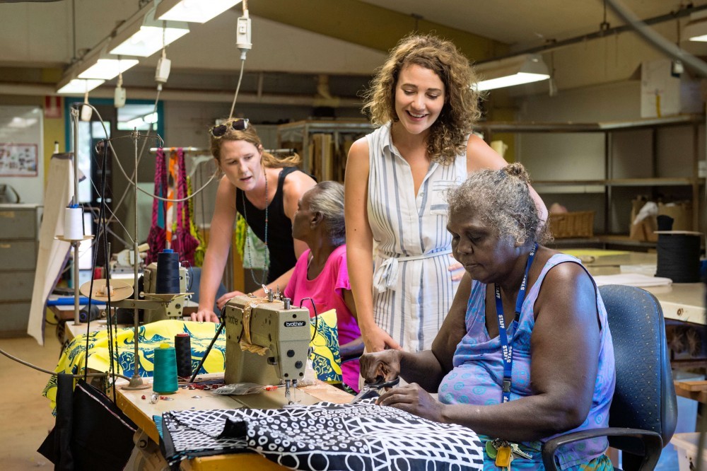 Aboriginal artwork on fabric at Tiwi Design