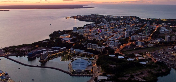 Darwin city aerial at sunset